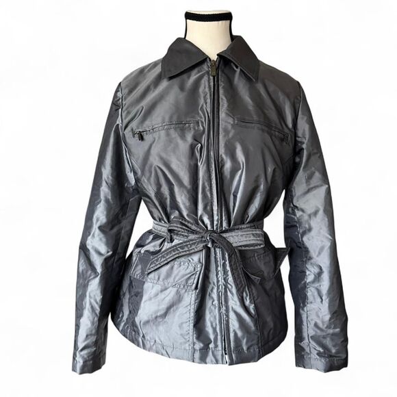 Express Women's Gray Silver Metallic Charcoal Belted Utility Jacket, Size Small - Picture 1 of 8
